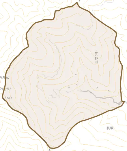 上名野川とその周辺の地図。町の範囲を重ねている