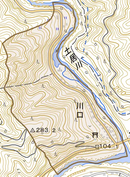 川口とその周辺の地図。町の範囲を重ねている