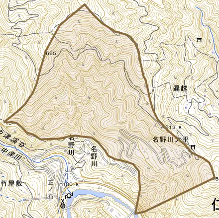 名野川大平とその周辺の地図。町の範囲を重ねている