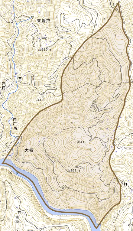 大板とその周辺の地図。町の範囲を重ねている