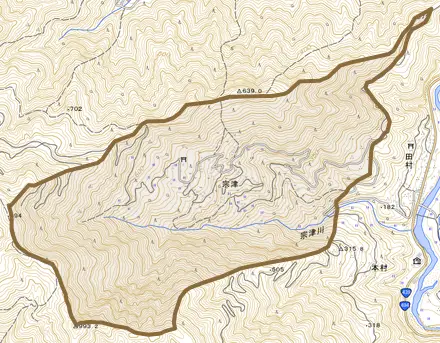 宗津とその周辺の地図。町の範囲を重ねている