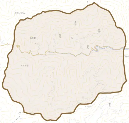 用居とその周辺の地図。町の範囲を重ねている
