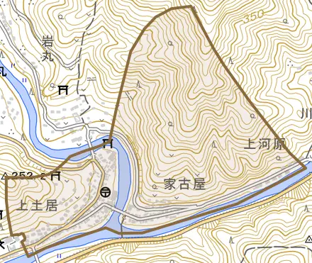 土居甲とその周辺の地図。町の範囲を重ねている