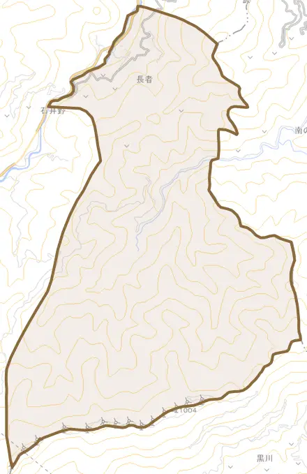 長者乙とその周辺の地図。町の範囲を重ねている