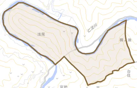 浅尾とその周辺の地図。町の範囲を重ねている