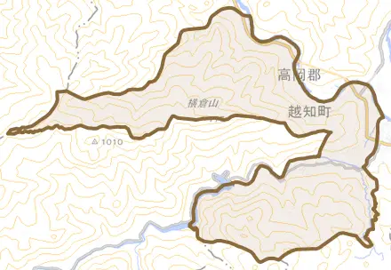 越知とその周辺の地図。町の範囲を重ねている