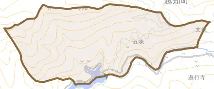 五味とその周辺の地図。町の範囲を重ねている