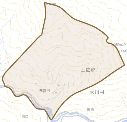 井野川とその周辺の地図。町の範囲を重ねている