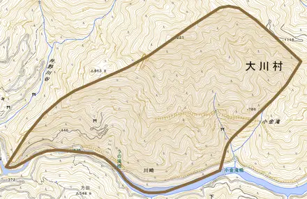 川崎とその周辺の地図。町の範囲を重ねている