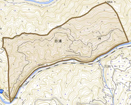 日浦とその周辺の地図。町の範囲を重ねている
