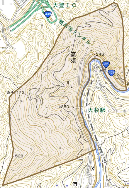 高須とその周辺の地図。町の範囲を重ねている