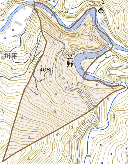 立野とその周辺の地図。町の範囲を重ねている
