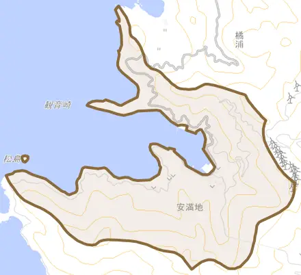 大字安満地とその周辺の地図。町の範囲を重ねている