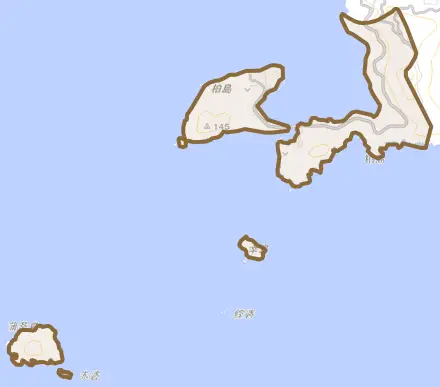 大字柏島とその周辺の地図。町の範囲を重ねている
