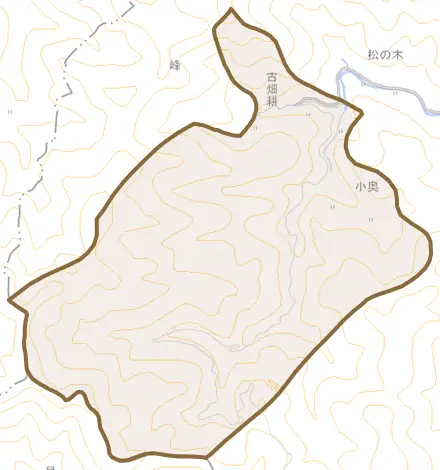 古畑耕とその周辺の地図。町の範囲を重ねている