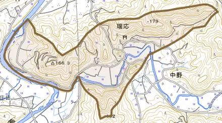 瑞応とその周辺の地図。町の範囲を重ねている