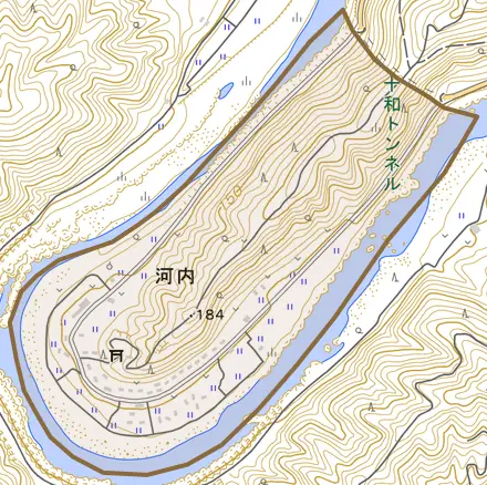 河内とその周辺の地図。町の範囲を重ねている