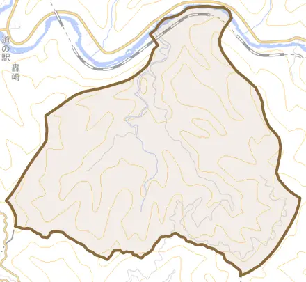 希ノ川とその周辺の地図。町の範囲を重ねている