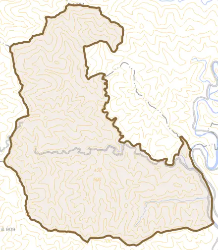 窪川中津川とその周辺の地図。町の範囲を重ねている