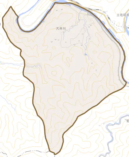 大井川とその周辺の地図。町の範囲を重ねている