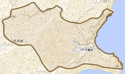 大鶴津とその周辺の地図。町の範囲を重ねている