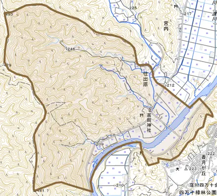 仕出原とその周辺の地図。町の範囲を重ねている
