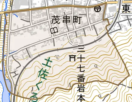 茂串町とその周辺の地図。町の範囲を重ねている