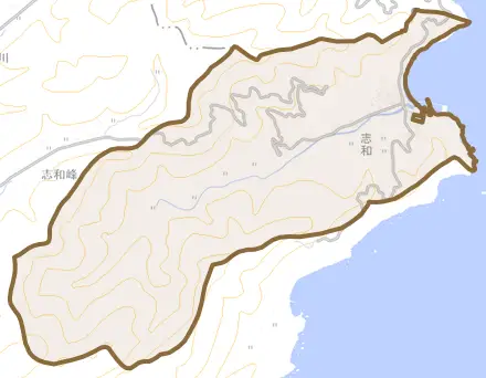 志和とその周辺の地図。町の範囲を重ねている