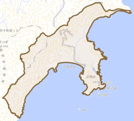 興津とその周辺の地図。町の範囲を重ねている