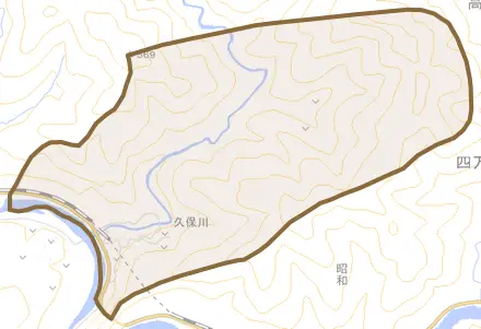 久保川とその周辺の地図。町の範囲を重ねている