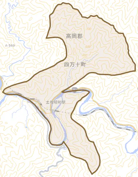 昭和とその周辺の地図。町の範囲を重ねている