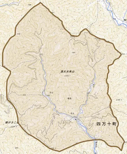 相去とその周辺の地図。町の範囲を重ねている