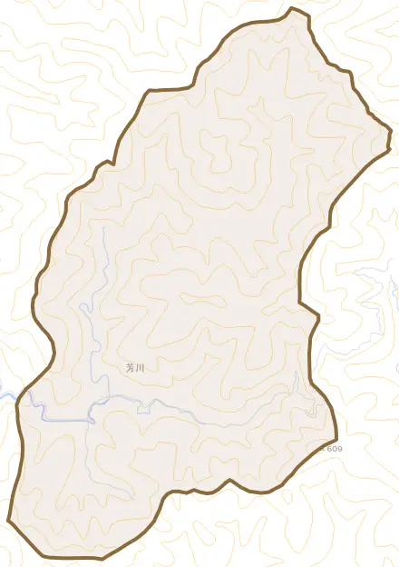 芳川とその周辺の地図。町の範囲を重ねている