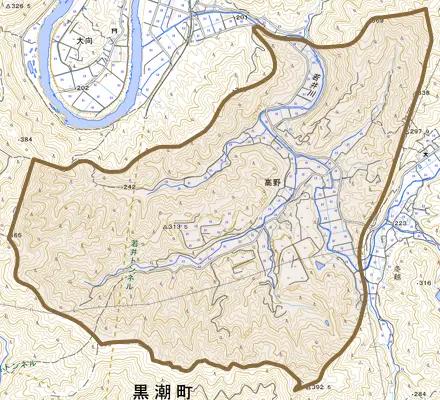 高野とその周辺の地図。町の範囲を重ねている