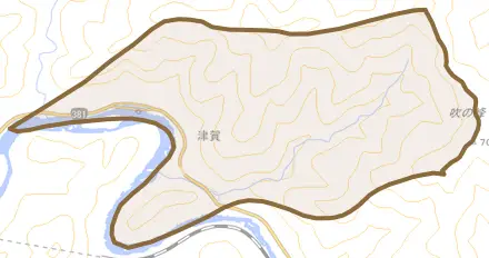 津賀とその周辺の地図。町の範囲を重ねている