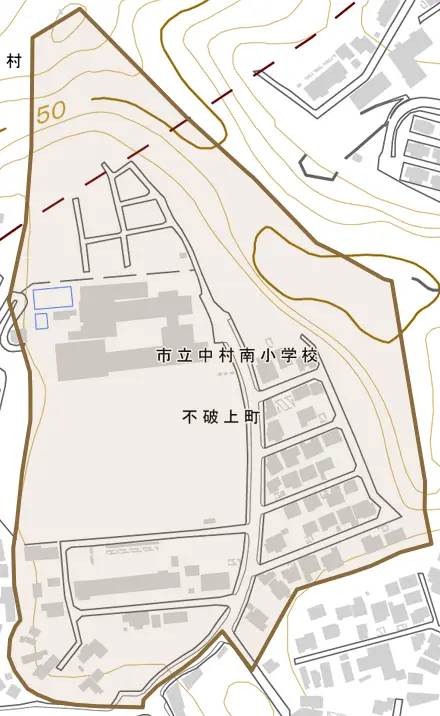 不破上町とその周辺の地図。町の範囲を重ねている