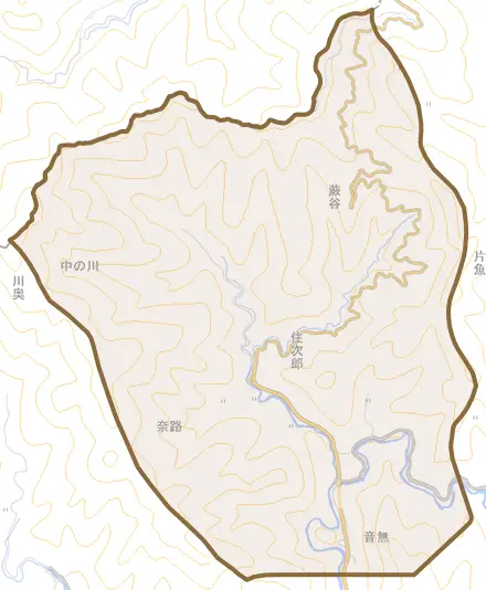 住次郎とその周辺の地図。町の範囲を重ねている