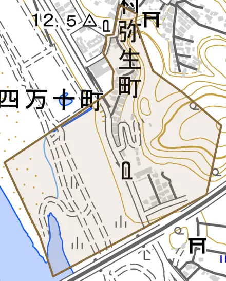中村岩崎町とその周辺の地図。町の範囲を重ねている