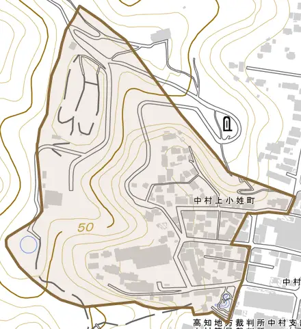 中村上小姓町とその周辺の地図。町の範囲を重ねている
