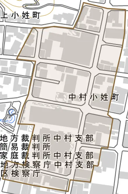 中村小姓町とその周辺の地図。町の範囲を重ねている
