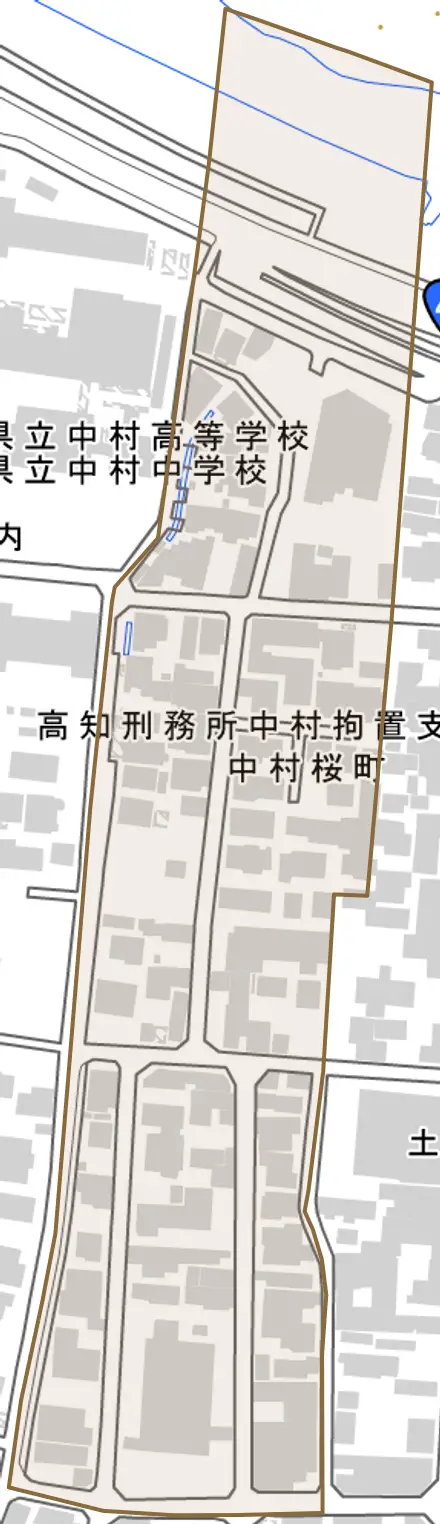 中村桜町とその周辺の地図。町の範囲を重ねている