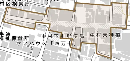 中村天神橋とその周辺の地図。町の範囲を重ねている