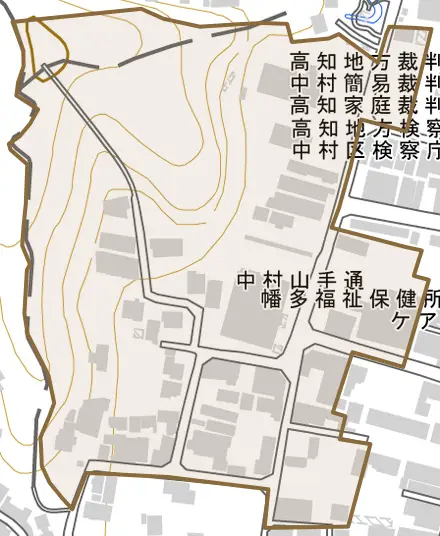 中村山手通とその周辺の地図。町の範囲を重ねている