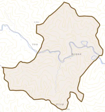 西土佐玖木とその周辺の地図。町の範囲を重ねている