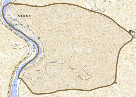 西土佐長生とその周辺の地図。町の範囲を重ねている