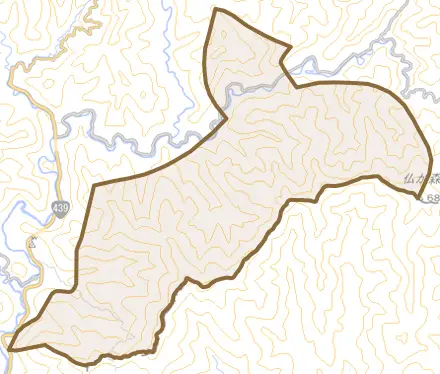 大屋敷とその周辺の地図。町の範囲を重ねている