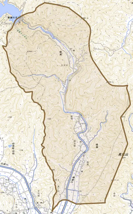 横瀬とその周辺の地図。町の範囲を重ねている