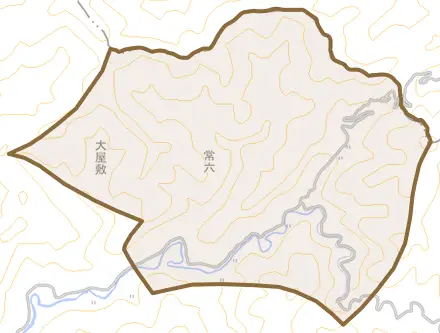 常六とその周辺の地図。町の範囲を重ねている