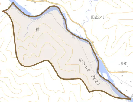 高瀬とその周辺の地図。町の範囲を重ねている