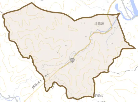 津蔵渕とその周辺の地図。町の範囲を重ねている